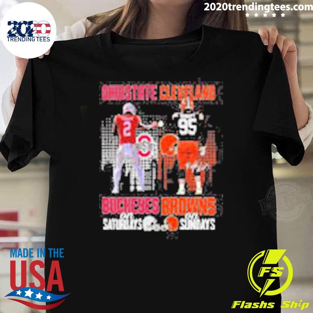 Funny Ohio State Buckeyes In Saturdays Cleveland Brown On Sunday Skyline Signatures 2024 T-shirt