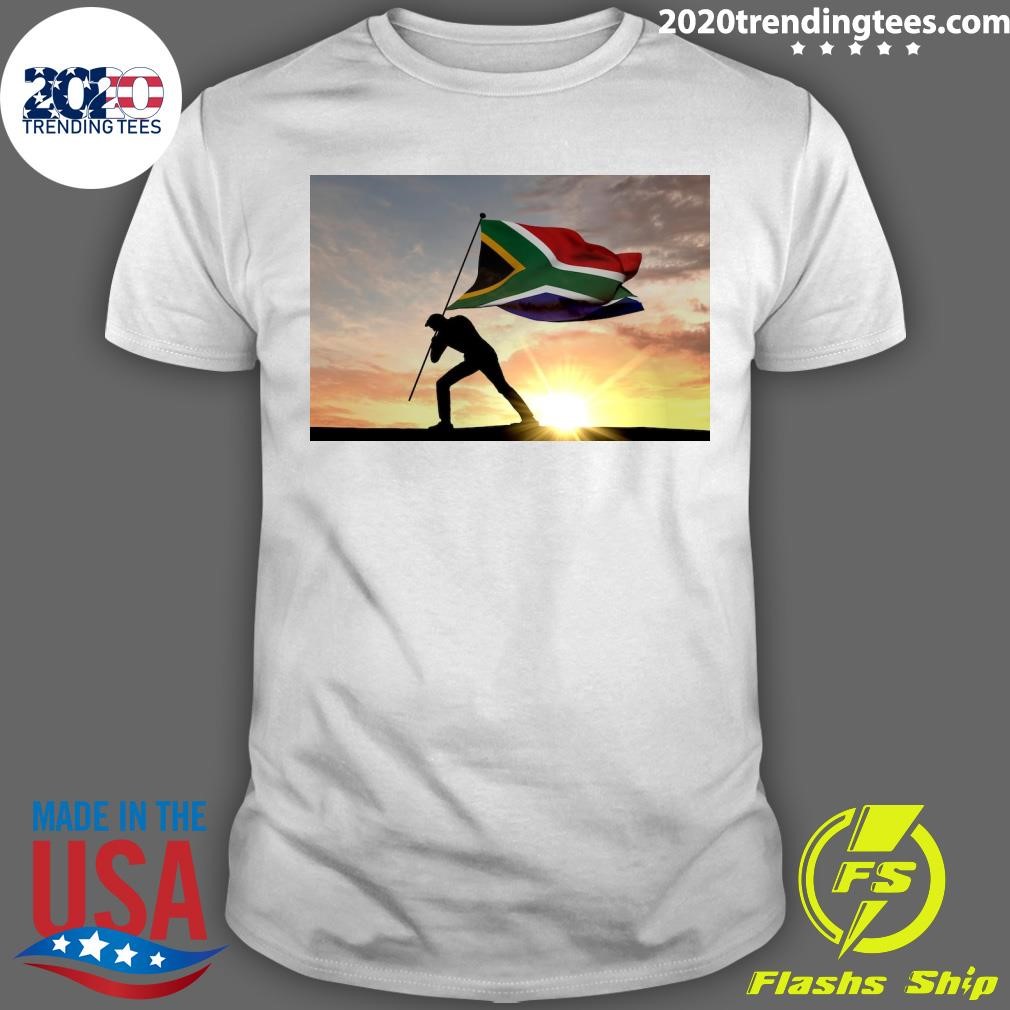 Funny South Africa Flag Being Pushed Into The Ground By A Male Silhouette T-shirt