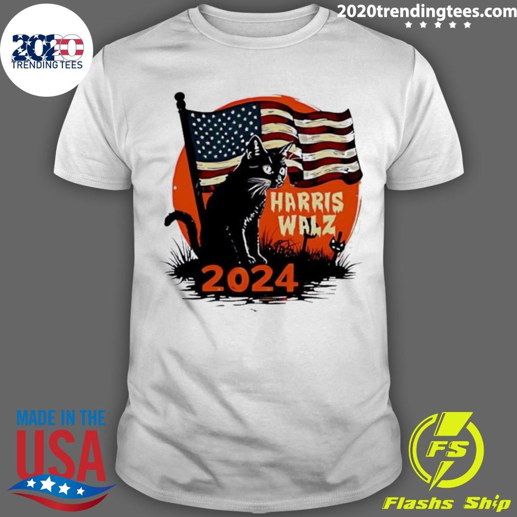 Official USA Flag Harris Walz Cat Halloween 2024 T-shirt