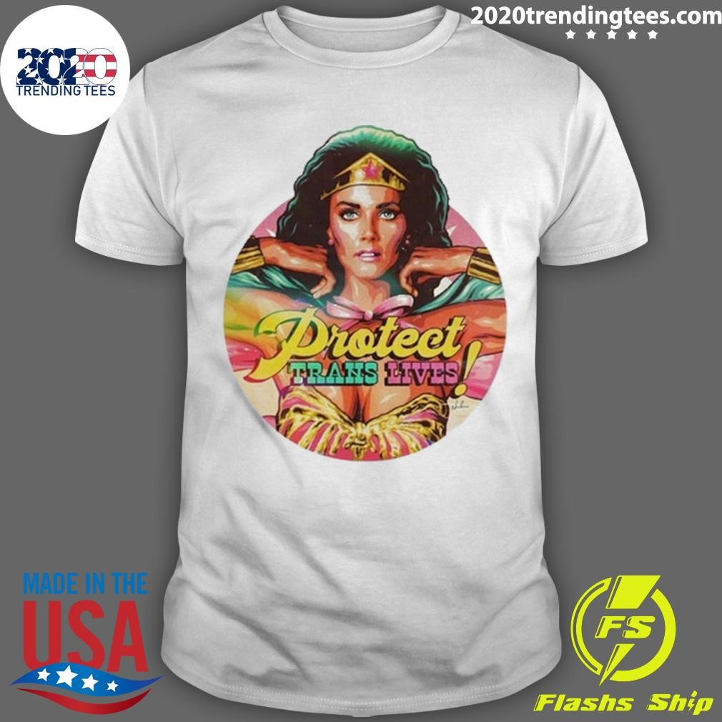 Original James Hillier Wonder Woman Lynda Carter Protect Trans Lives Tee T-shirt