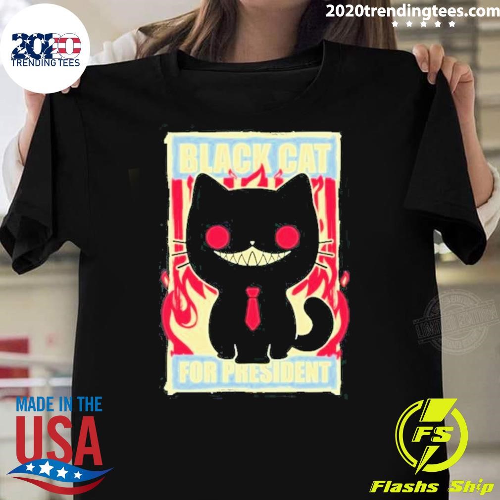 Top Black Cat For President Creepy Smile Election Halloween T-shirt