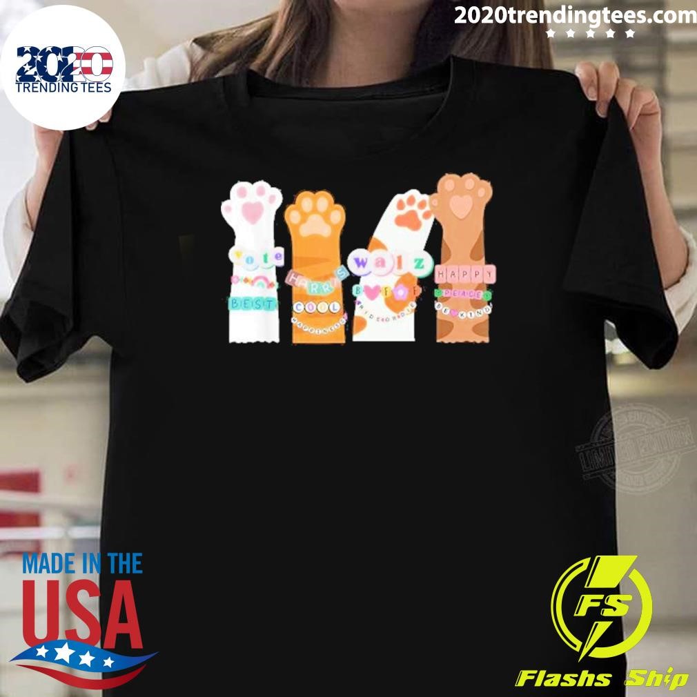 Awesome Cat Paws Friendship Bracelet Vote Harris Walz 2024 Cats Vote T-Shirt