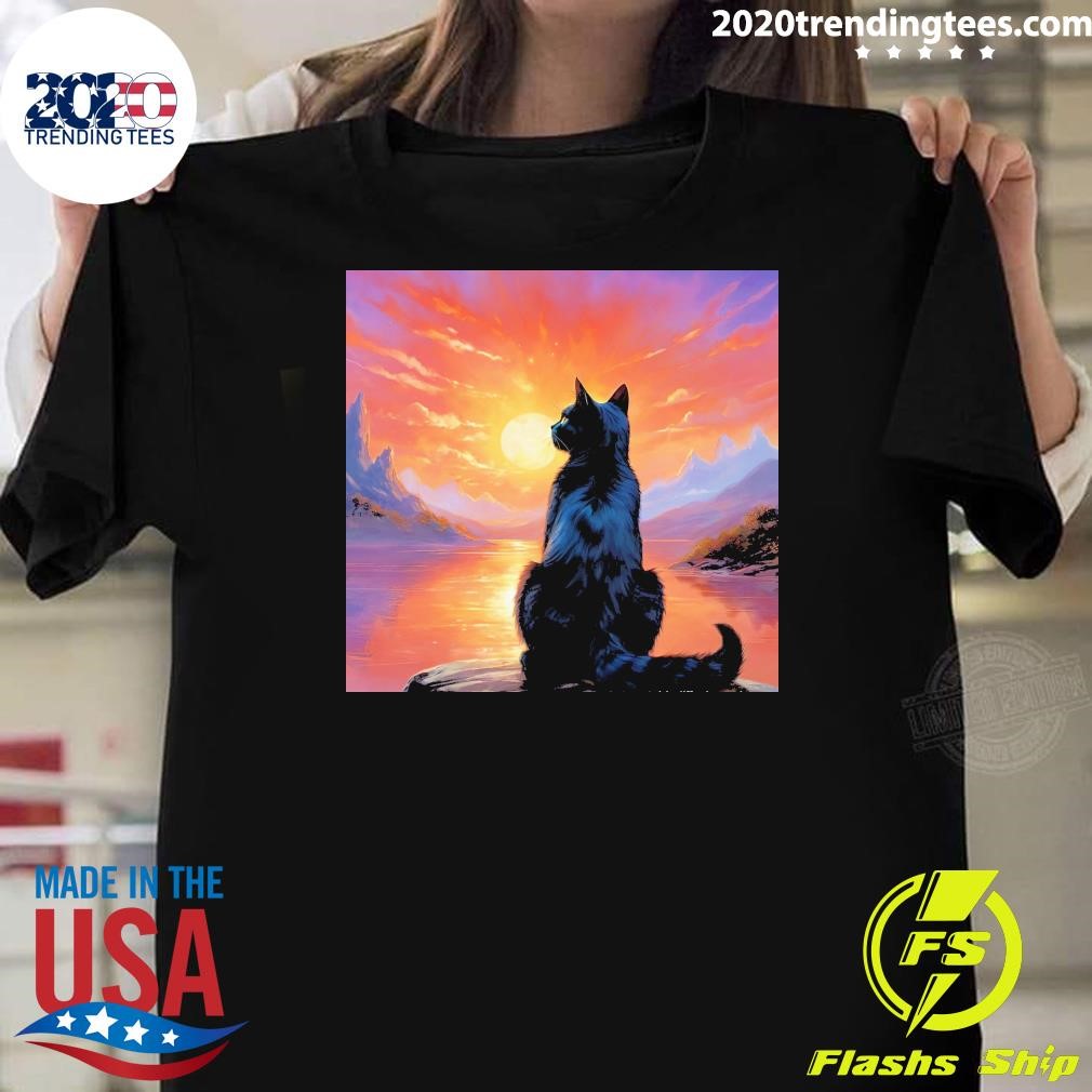 Awesome Cat Watching Sunset T-shirt