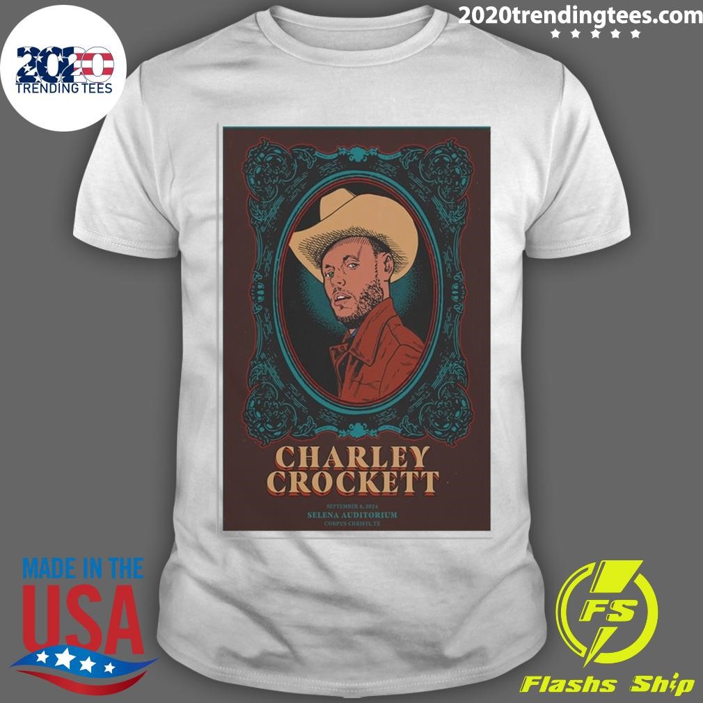 Awesome Charley Crockett Corpus Christi Auditorium Selena Poster Sept 8 2024 Event T-shirt