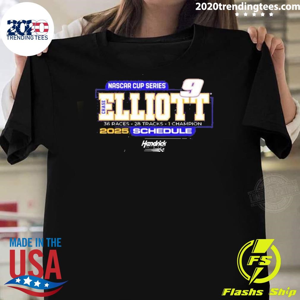 Awesome Chase Elliott Hendrick Motorsports Team Collection Black 2025 Nascar Cup Series Schedule T-shirt