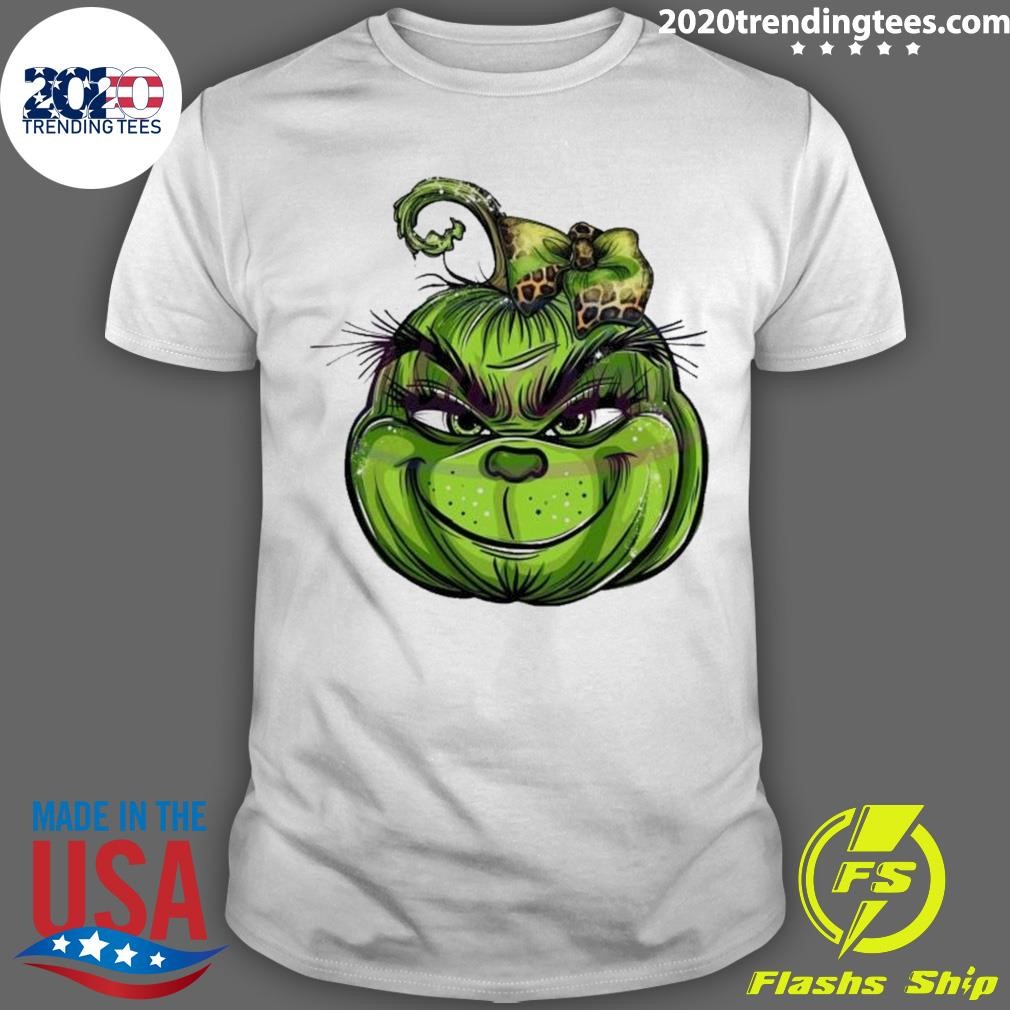 Awesome Grinch Face Pumpkin Leopard 2024 T-shirt