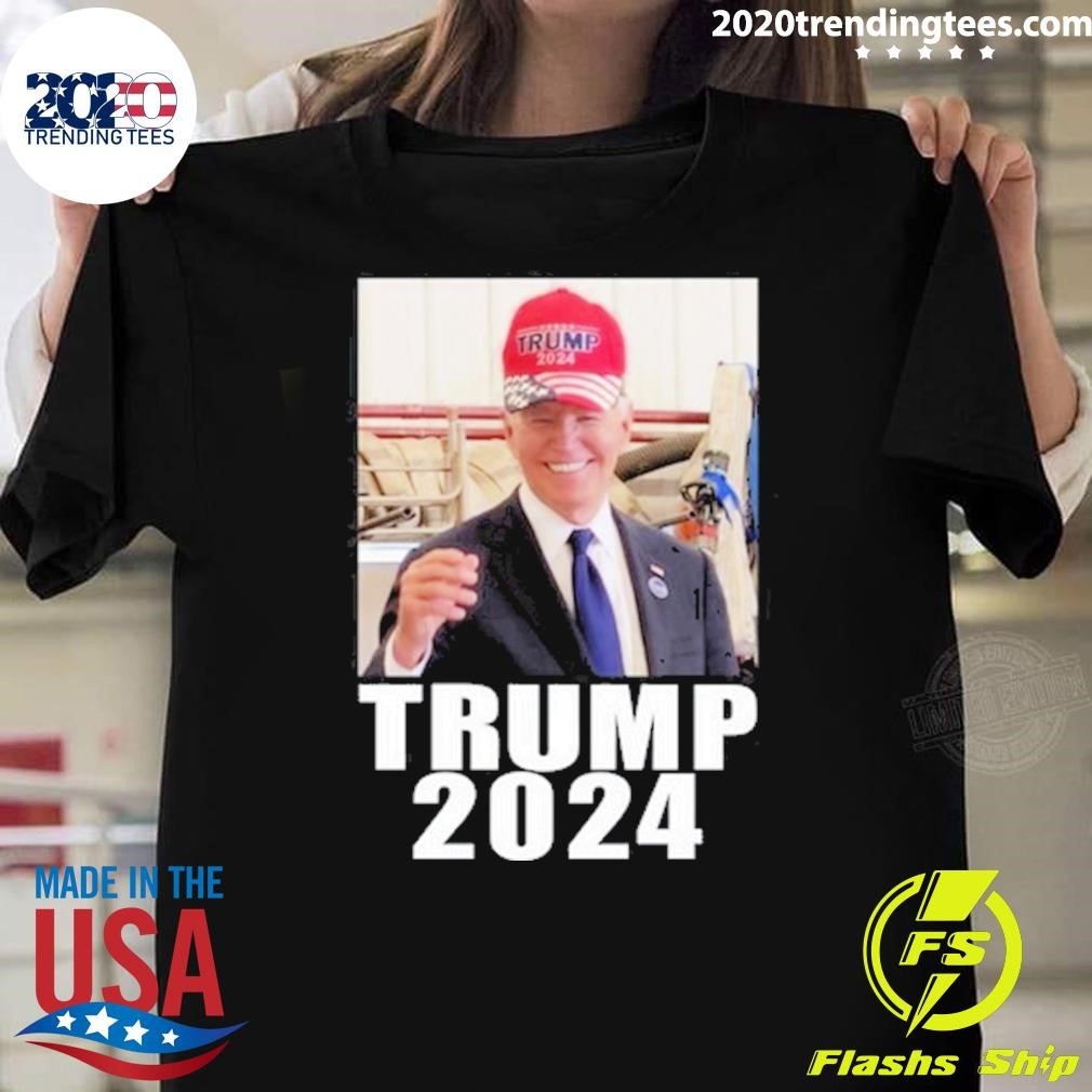 Awesome Joe Biden Wearing Trump 2024 Hat T-Shirt