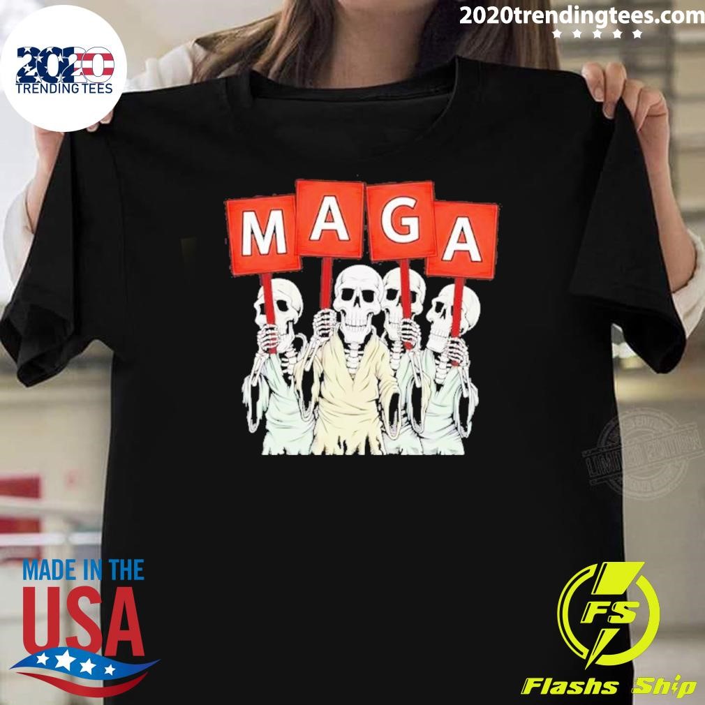 Awesome Maga Halloween Funny Halloween Trump Republican Skeletons T-shirt