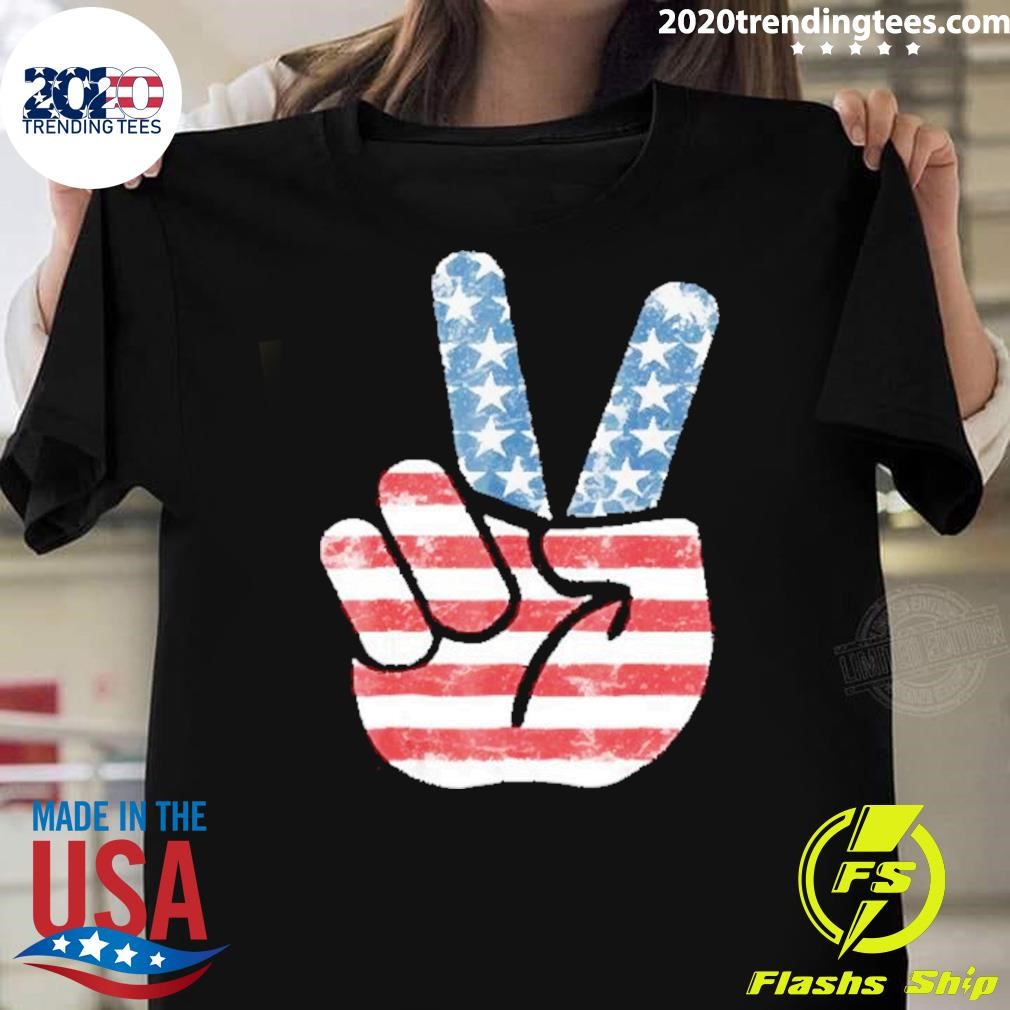 Awesome Peace Flag Sign Hand July 4th Freedom T-shirt