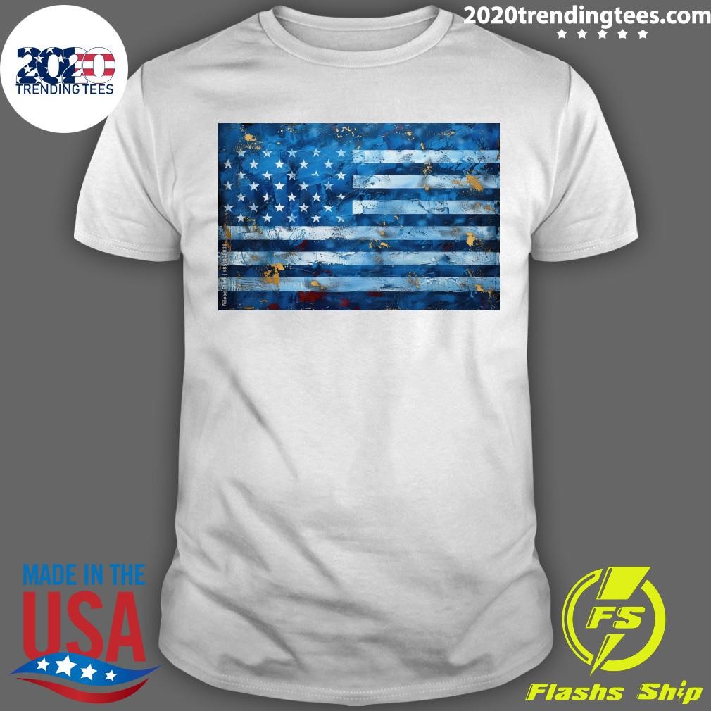 Best Blue American Flag Banner Design, Patriotic Home T-shirt