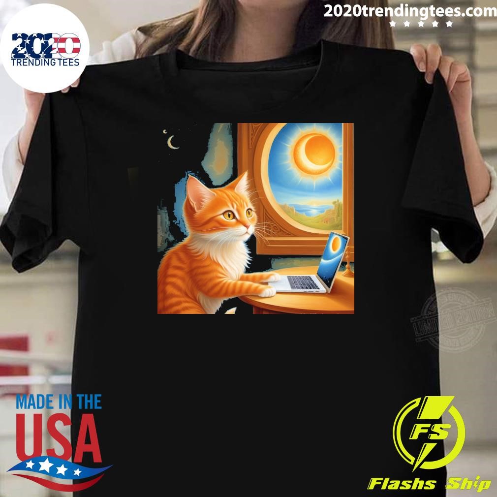 Best Cat Observes Solar Eclipse Through Window in Varo Style T-shirt