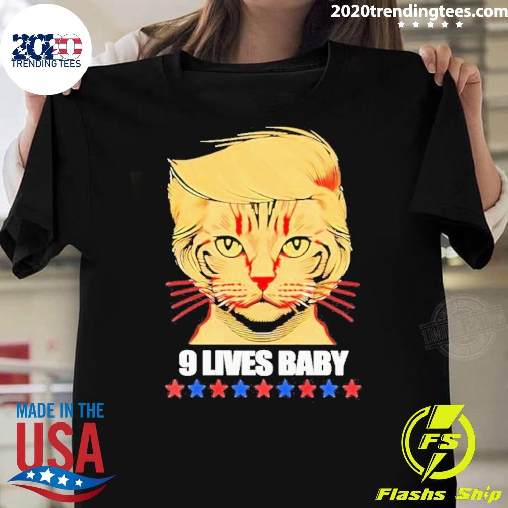 Funny Cat 9 Lives Baby Trump Maga 2024 T-shirt