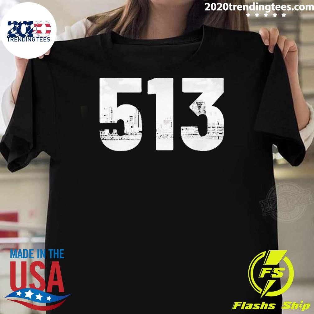 Funny Cincinnati 513 Area Code Skyline Ohio 2024 T-shirt