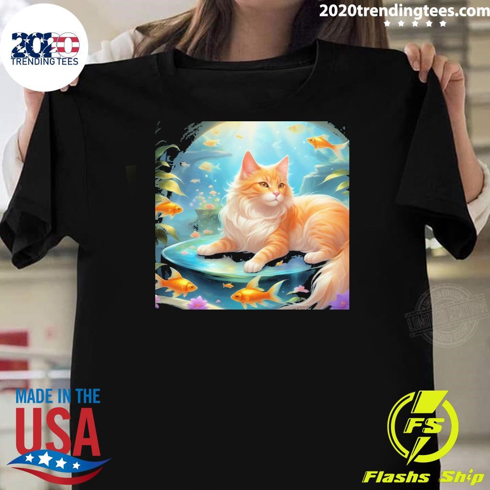 Funny Curious Cat Watching Goldfish T-shirt