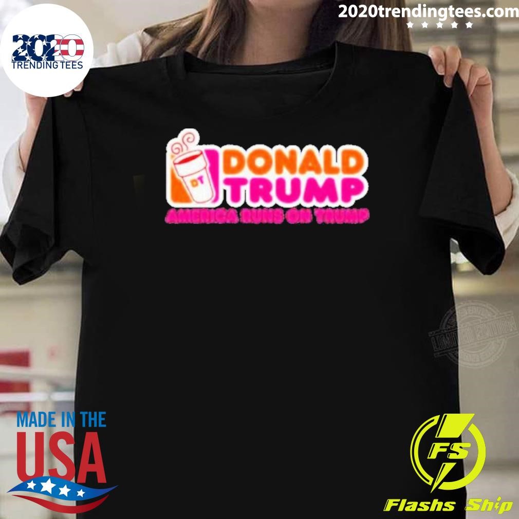 Funny Donald Trump America Runs On Trump Donuts Orange And Pink T-shirt