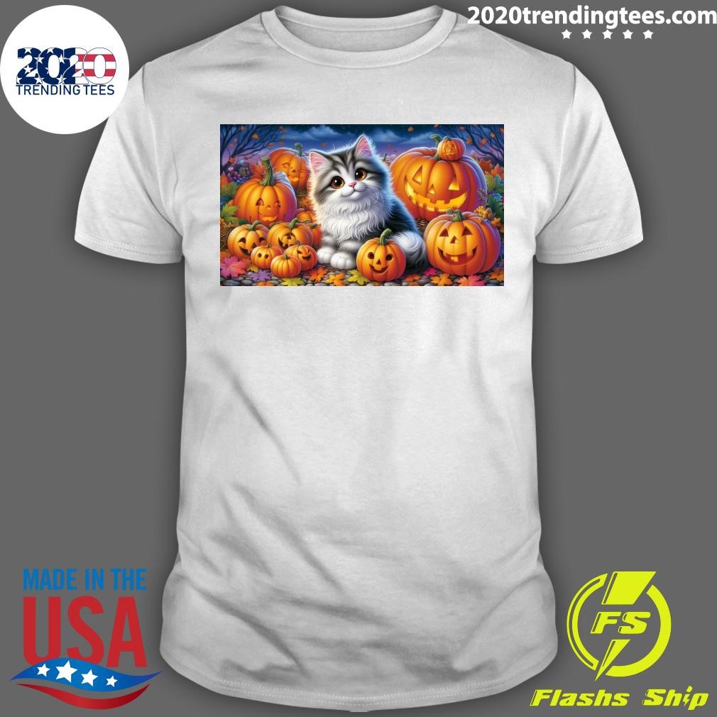 Funny Halloween Cat Wallpaper 2024 T-shirt