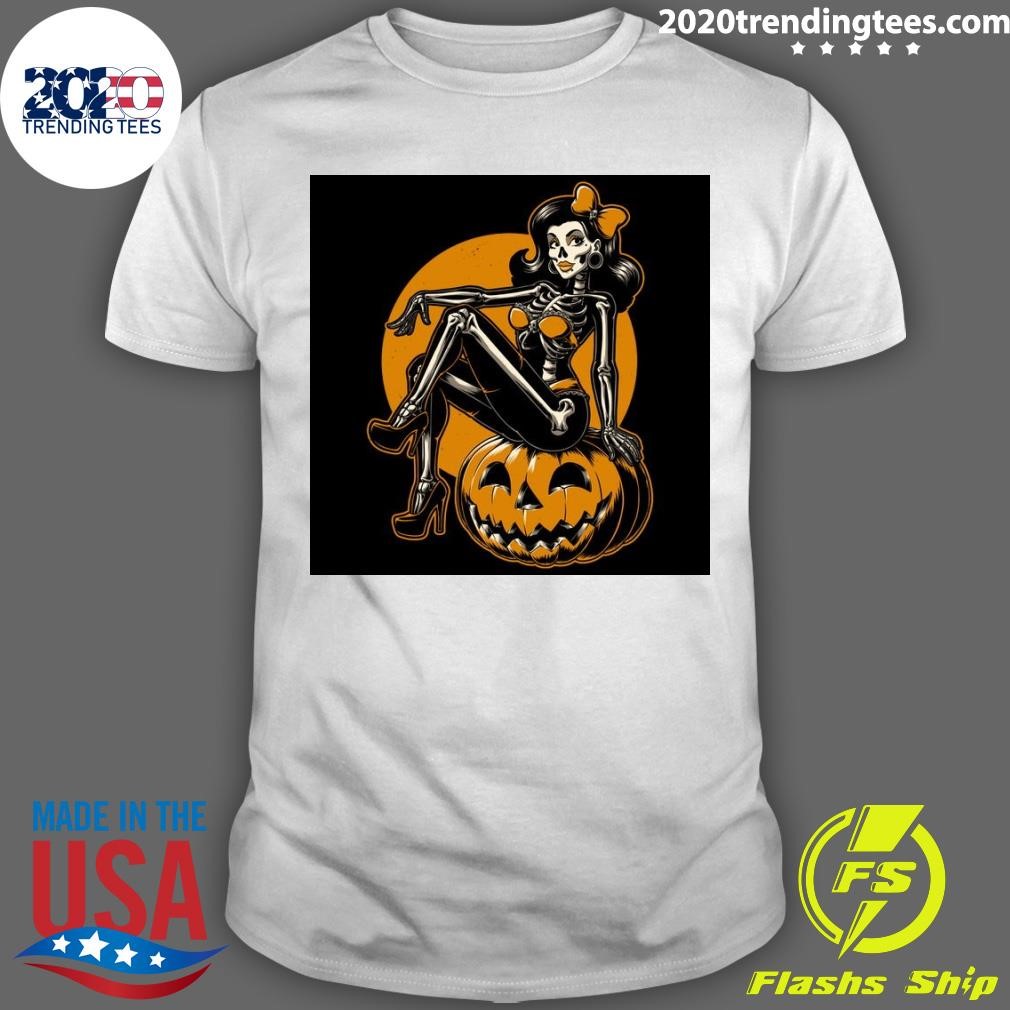 Funny Halloween Pinup Sexy Pumpkin Girl T-Shirt