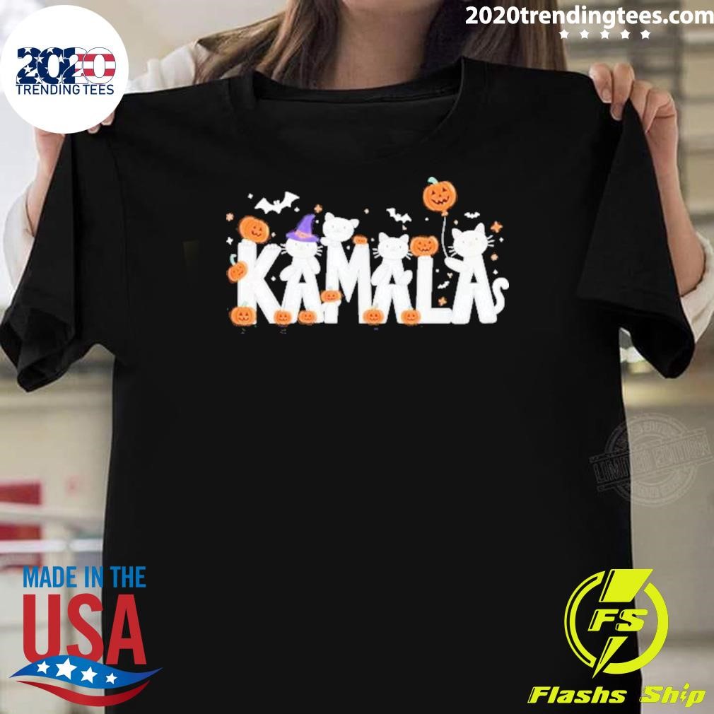 Funny Kamala Halloween Cat Kamala Harris Pumpkin Witch Hat Cat Lady 2024 T-shirt