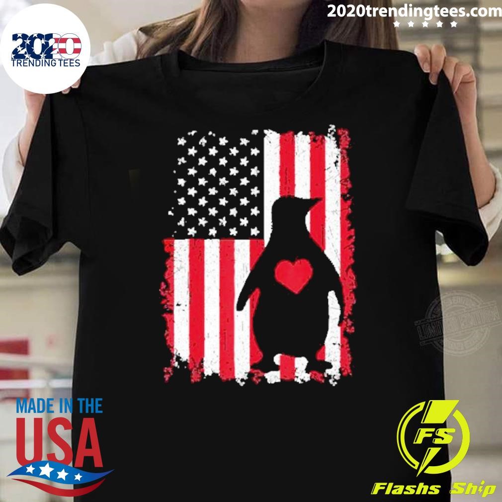 Funny Penguin 4th Of July American Usa Flag Patriotic T-shirt