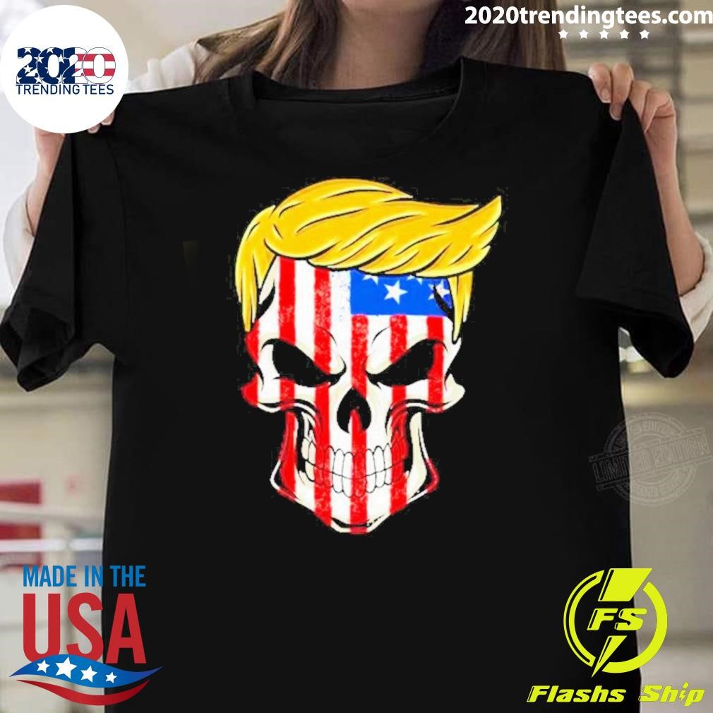 Funny Trump Skull American Flag Trump 2024 T-shirt