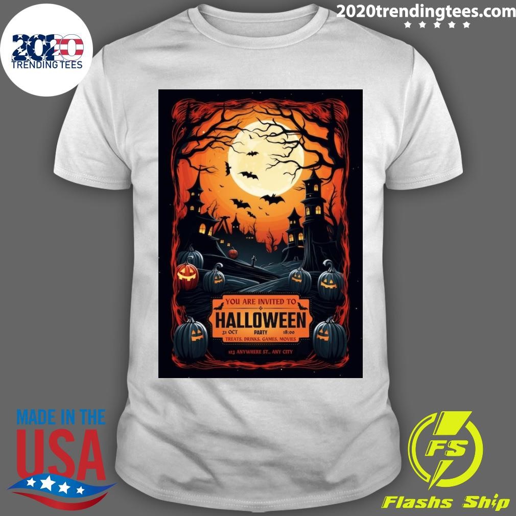 Nice Black Grunge Illustrated Halloween Party T-shirt