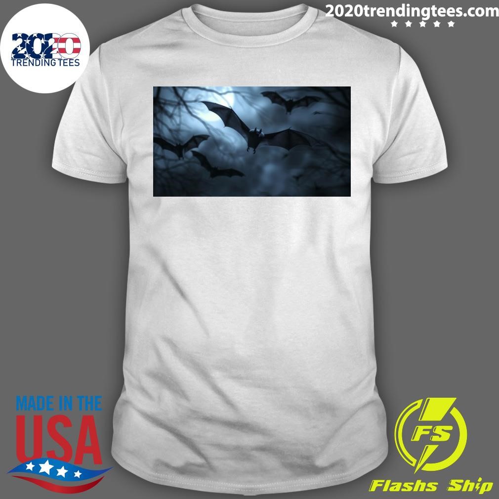 Nice Halloween Background With Bats And Moon, Halloween Night Background T-shirt