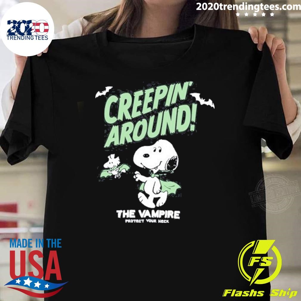 Nice Snoopy and Woodstock Creepin Around Creature Of The Night The Vampire 2024 T-shirt