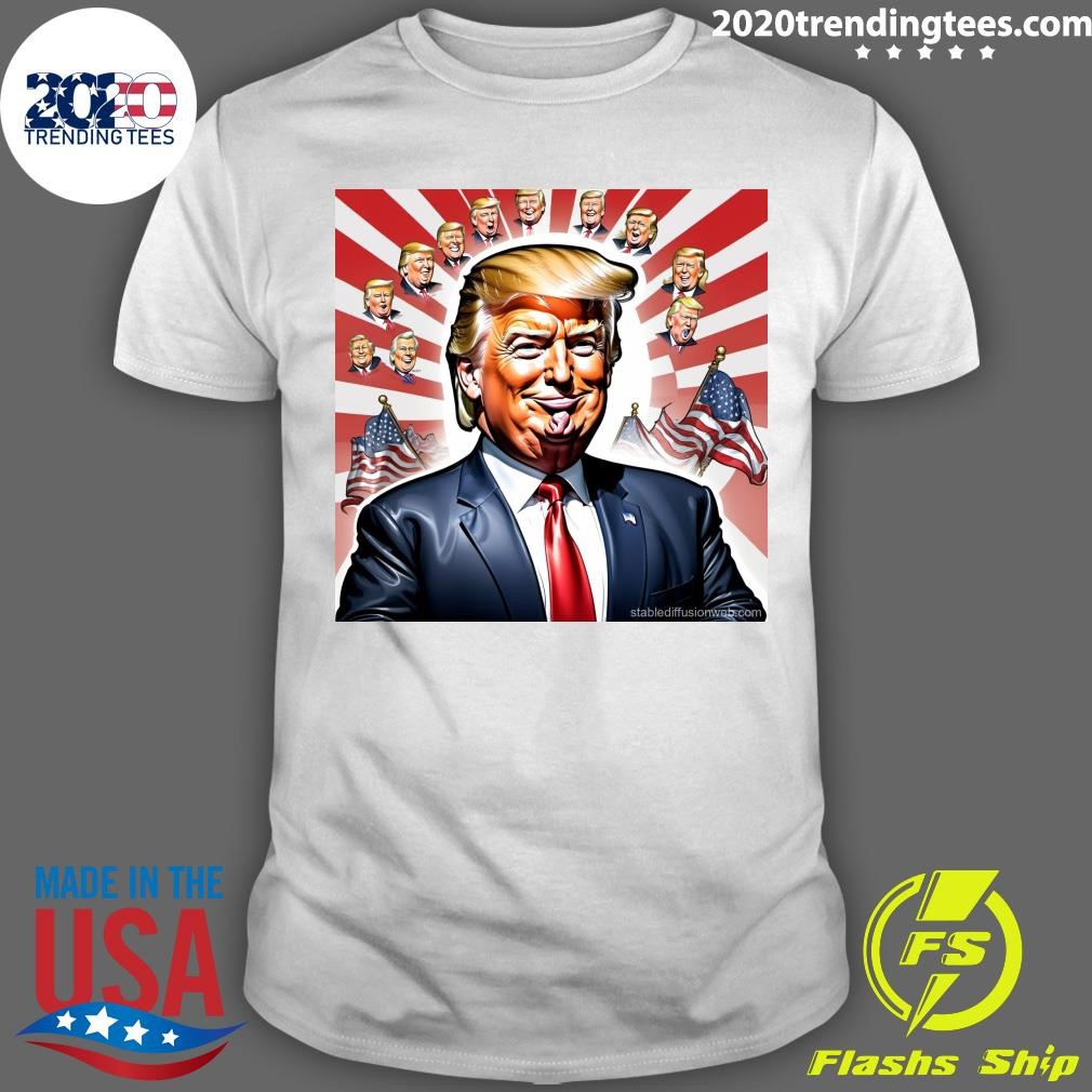 Official American Flag Donald Trump Cartoon Portrait T-shirt