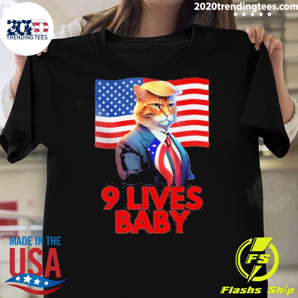 Official Cat In Suite With Trump Hair American Flag Nine Lives Baby 2024 T-shirt