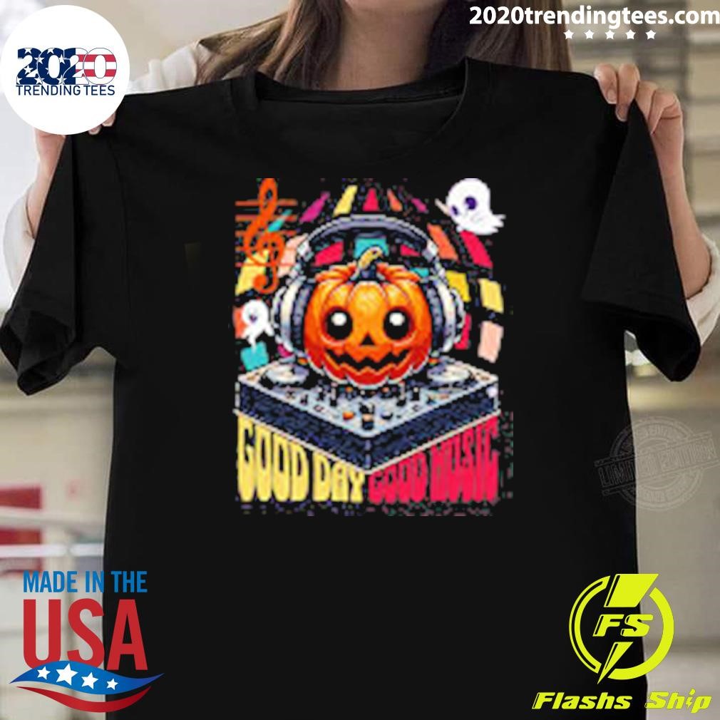 Official Good Day Good Music Pumpkin Headphone Halloween T-Shirt