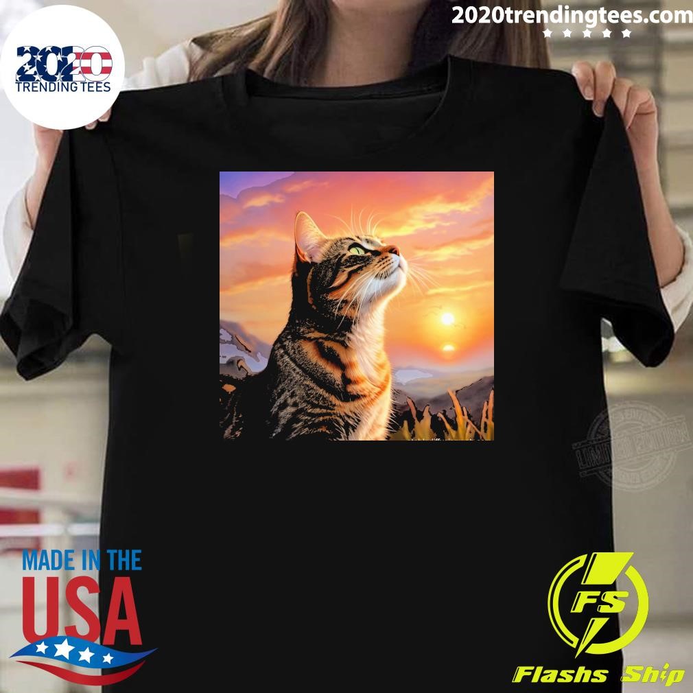 Official Tabby Cat Watching Sunset T-shirt