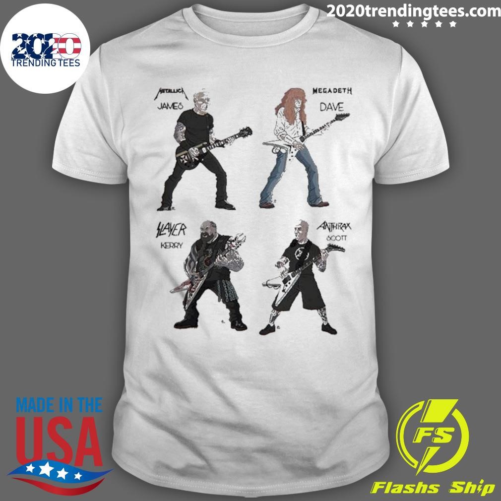 Official The Big 4 Music Band Metallica James Hetfield With Megadeth Dave Mustaine And Slayer Kerry King And Anthrax Scott Ian 2024 T-shirt