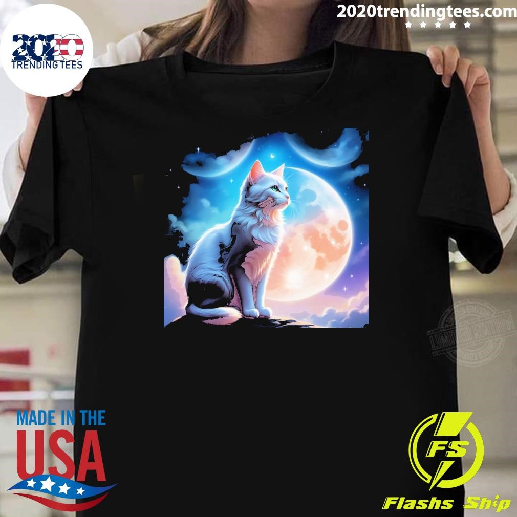 Original Moon-Gazing Feline Cat T-shirt