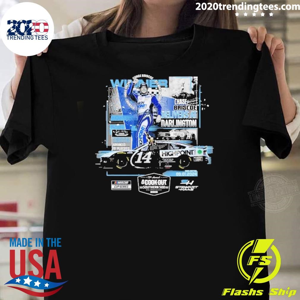 Premium Chase Briscoe Checkered Flag Sports Charcoal 2024 Cook Out Southern 500 Race Winner T-shirt