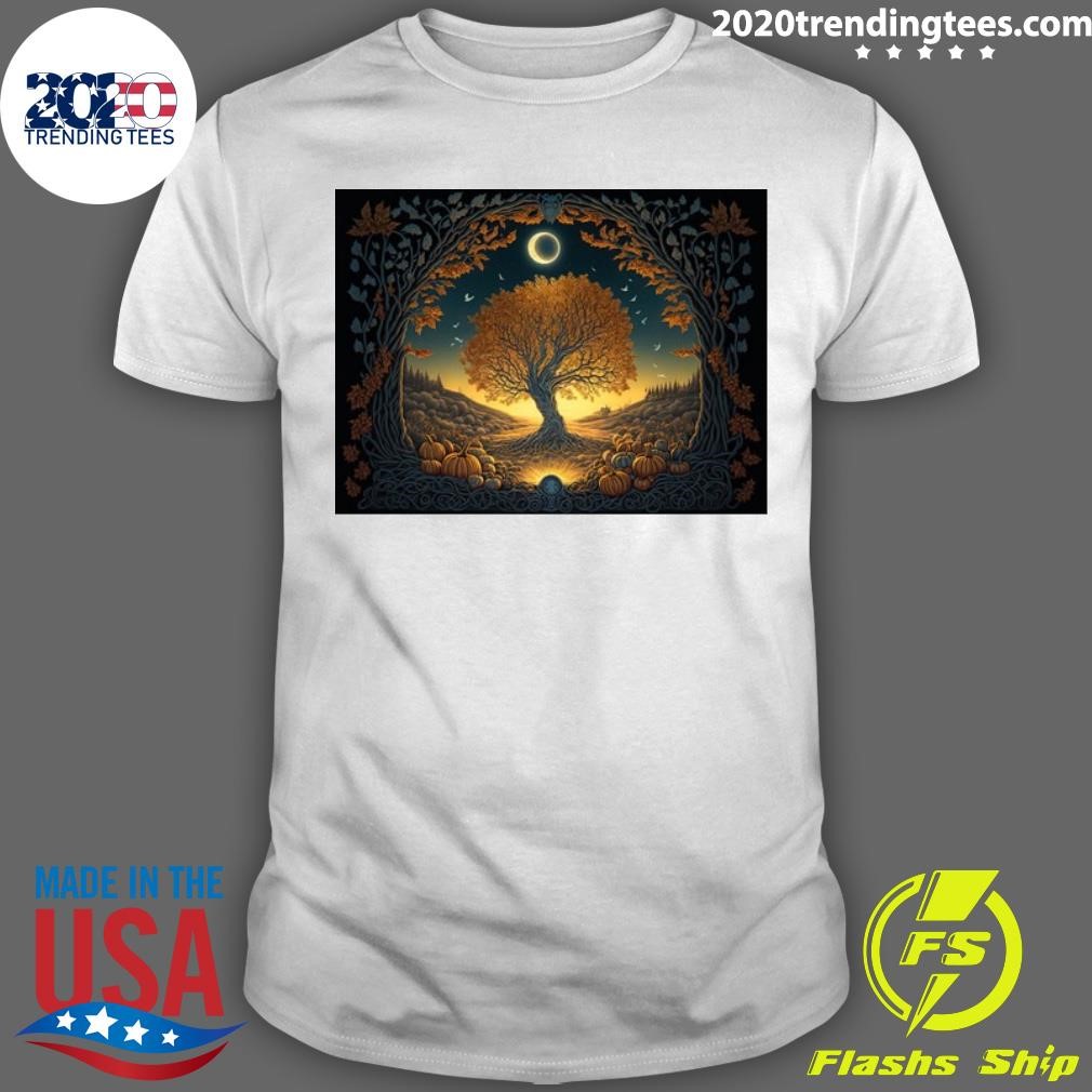 Premium Ireland Landscape Samhain Halloween Tree Pumpkins T-shirt