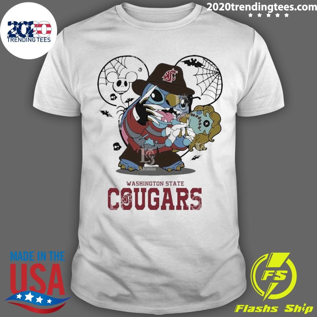 Premium Washington State Cougars Stitch Freddy Krueger Halloween 2024 T-shirt