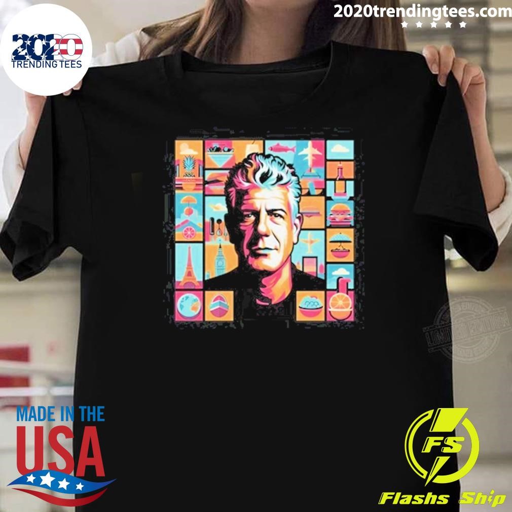 Top Bourdain Collage Art T-shirt