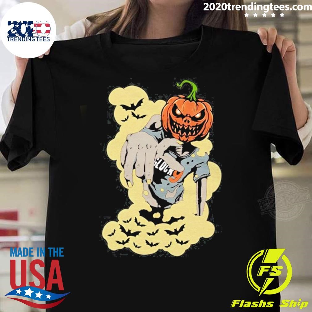 Top Glock9 Gamer Pumpkin Head Crewneck T-Shirt