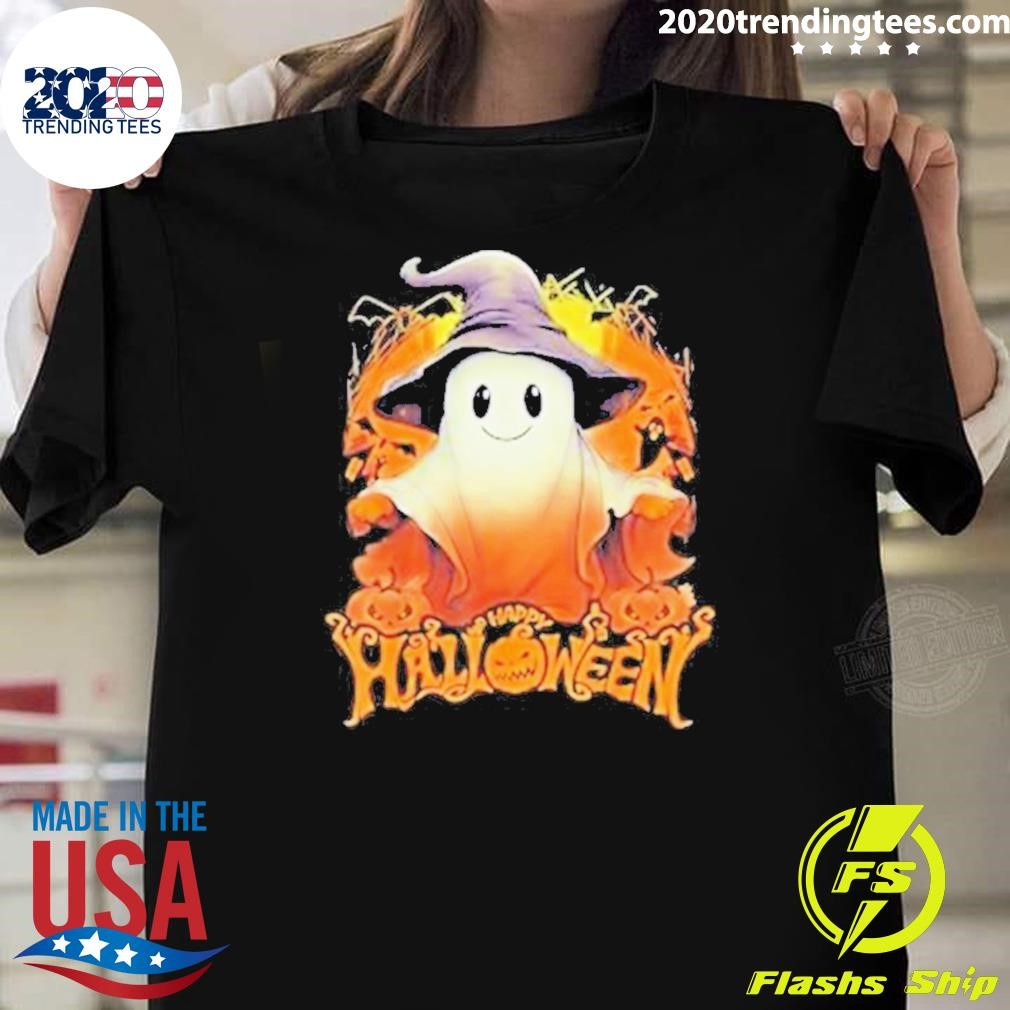 Top Happy Halloween Ghost Halloween Bat & A Halloween Pumpkin T-Shirt