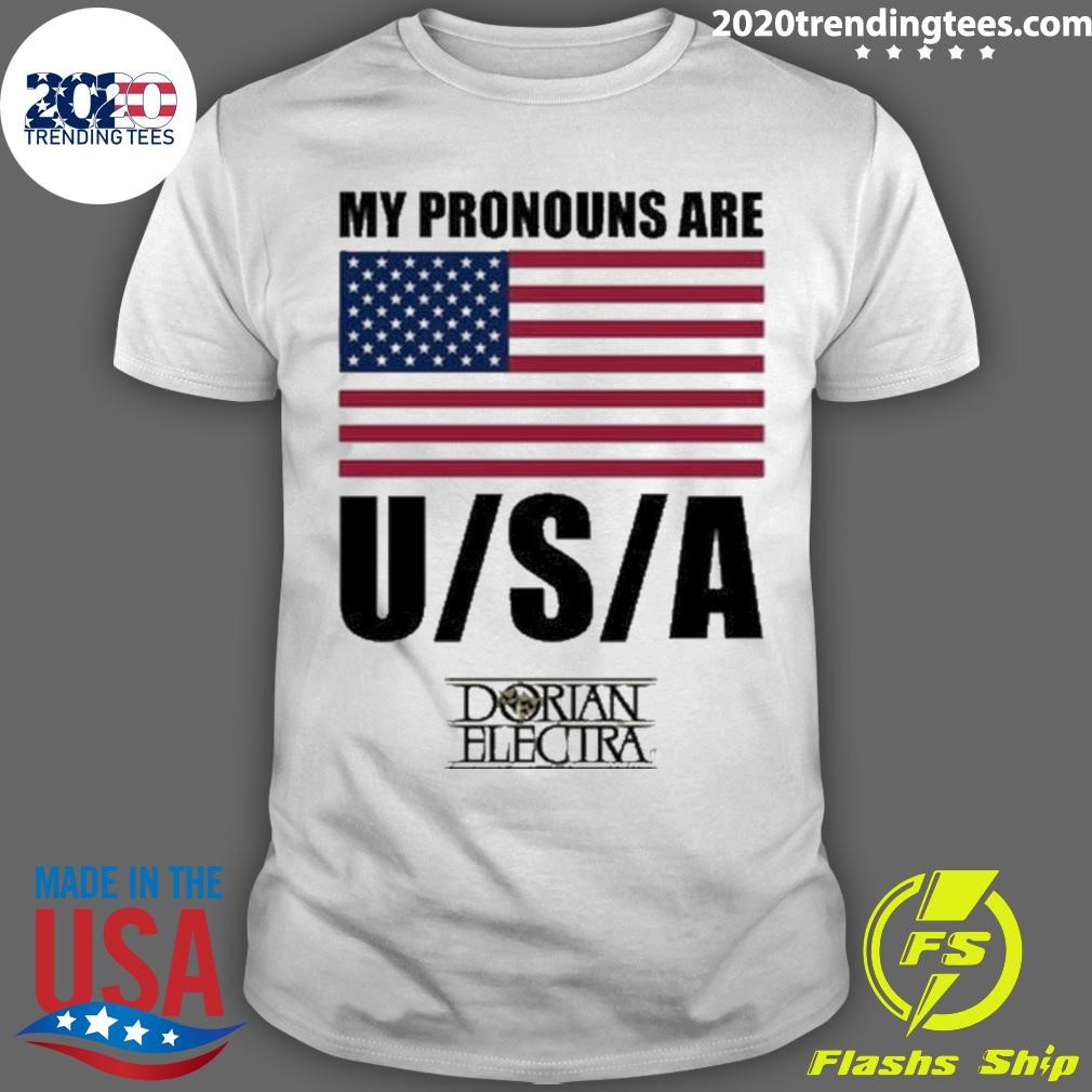 Top My Pronouns Are USA Flag Dorian Electra T-shirt