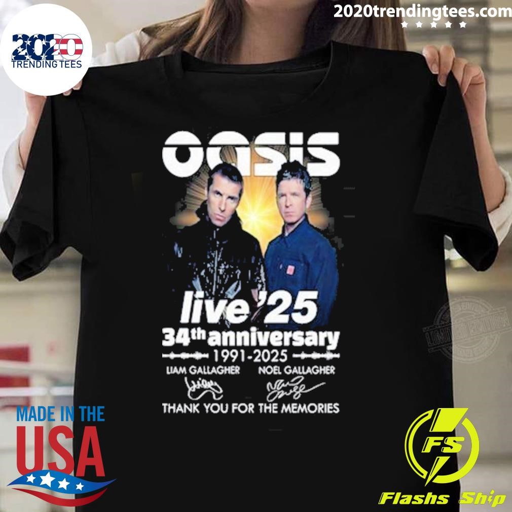 Top Oasis Ban Live’25 34th Anniversary 1991-2025 Thank You For The Memories T-shirt