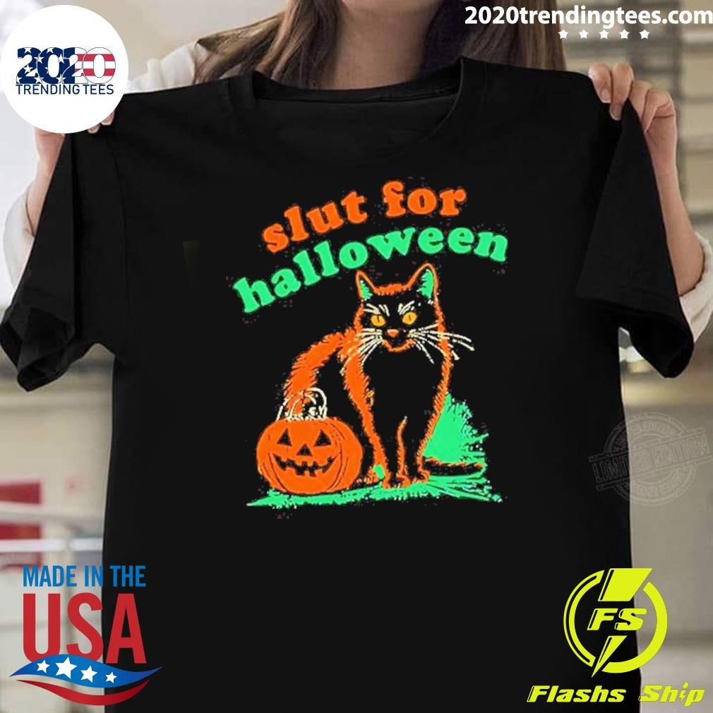 Top Slut For Halloween Black Cat Pumpkin T-shirt