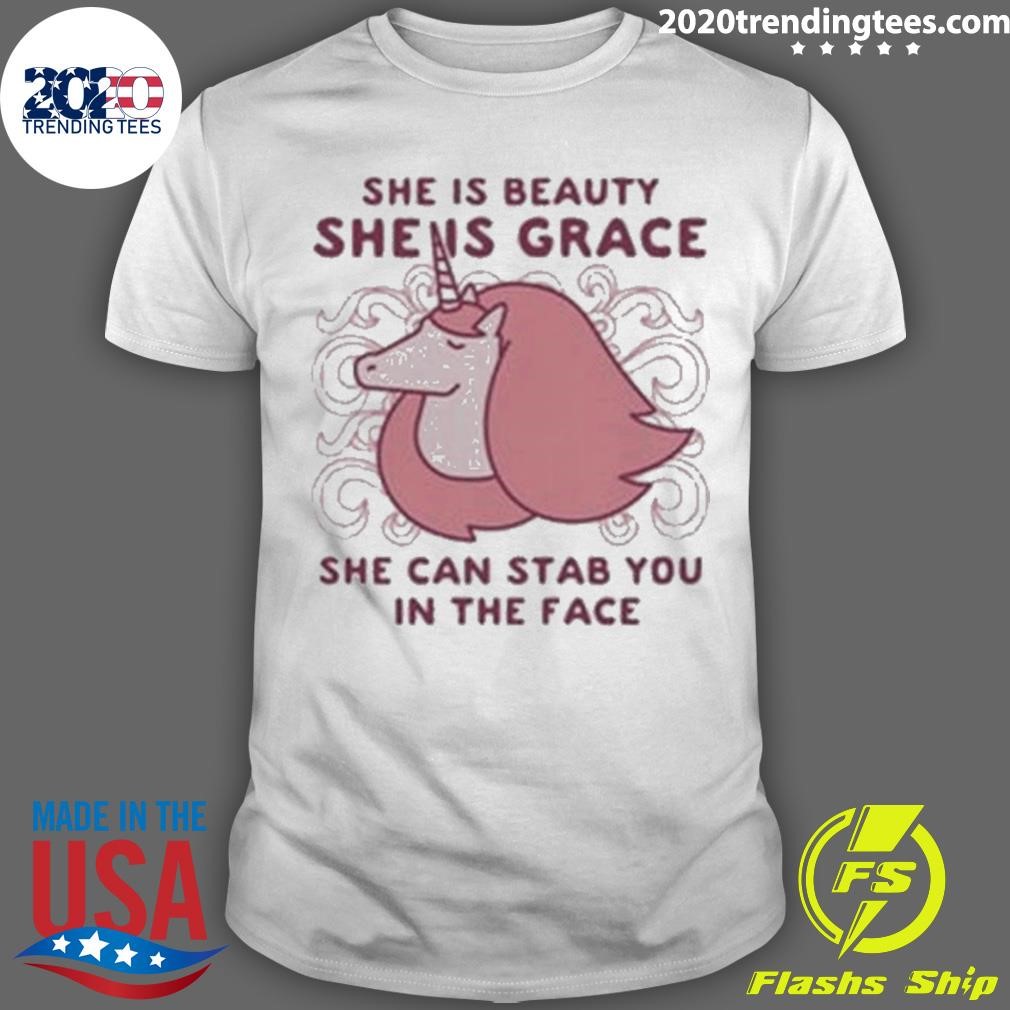 Top Unicorn She Is Beauty She Is Grace She Can Stab You 2024 T-shirt