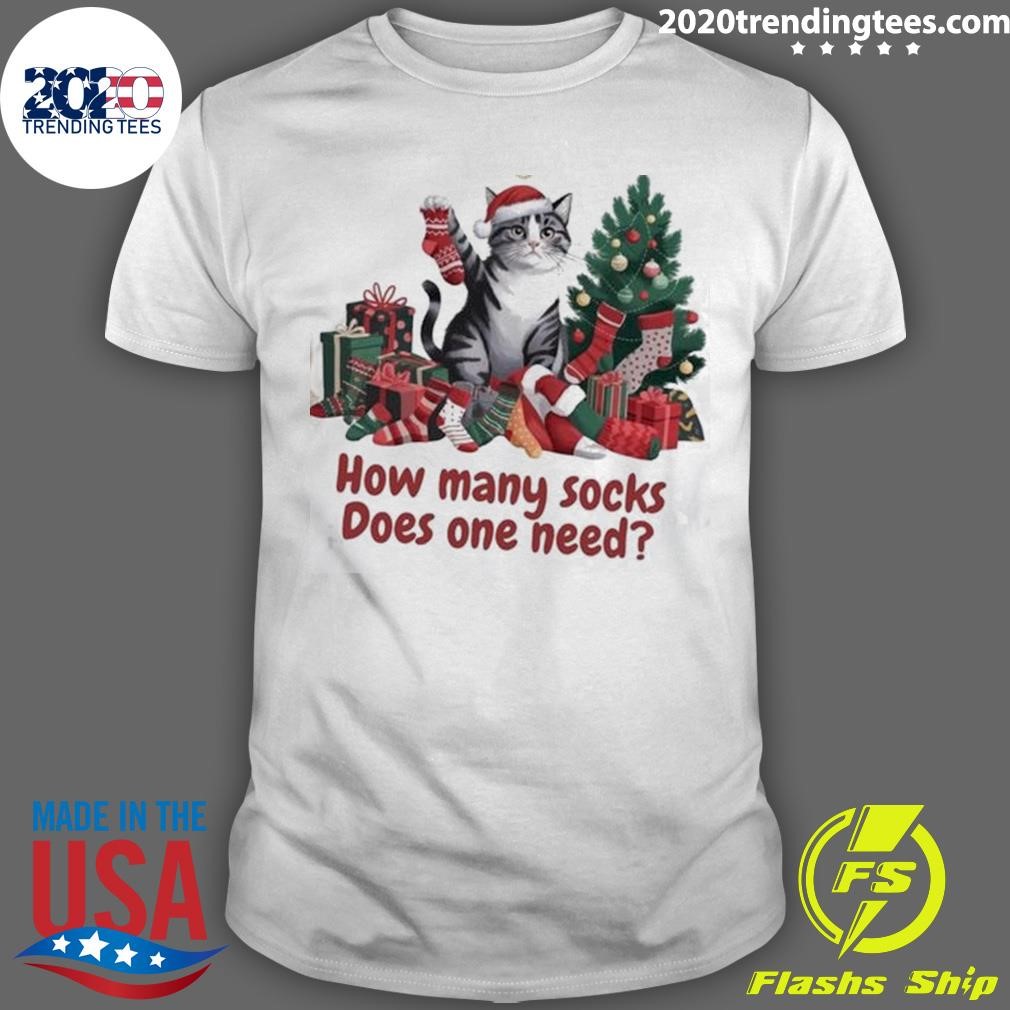 Awesome Cat How Many Socks Does One Need Christmas 2024 T-shirt