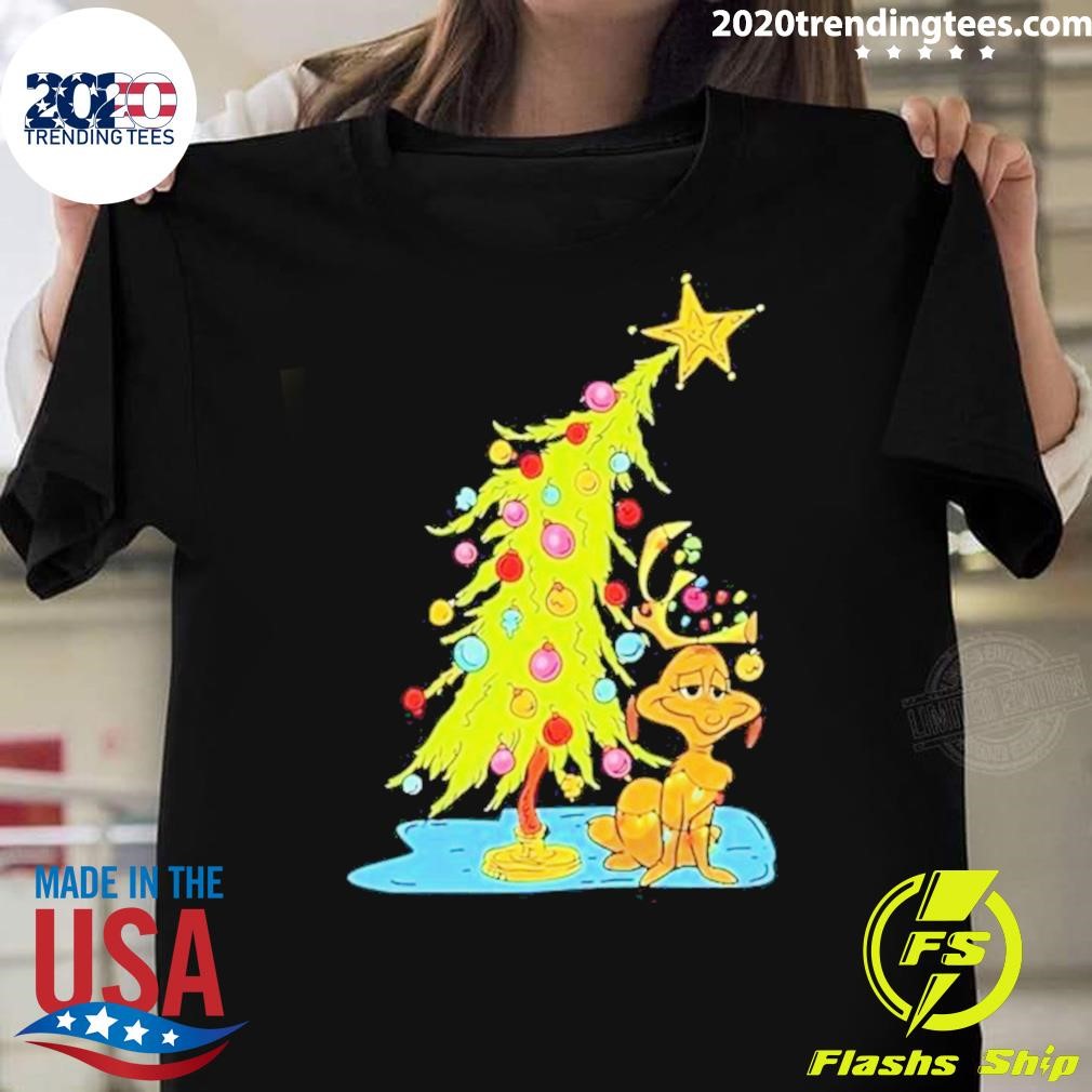 Awesome Christmas With Dog Max And Whoville Tree Dog Christmas Lights 2024 T-shirt