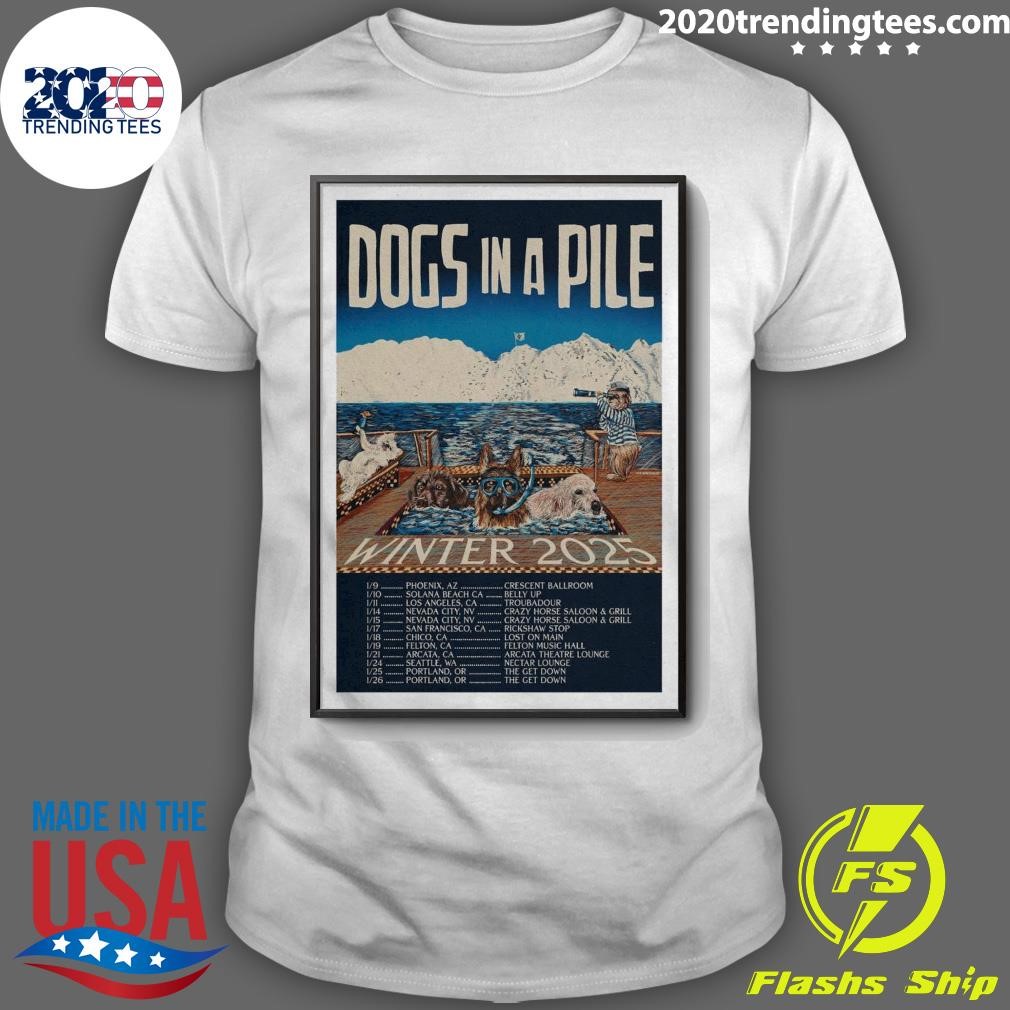 Awesome Dogs In A Pile Tour Winter 2025 T-shirt