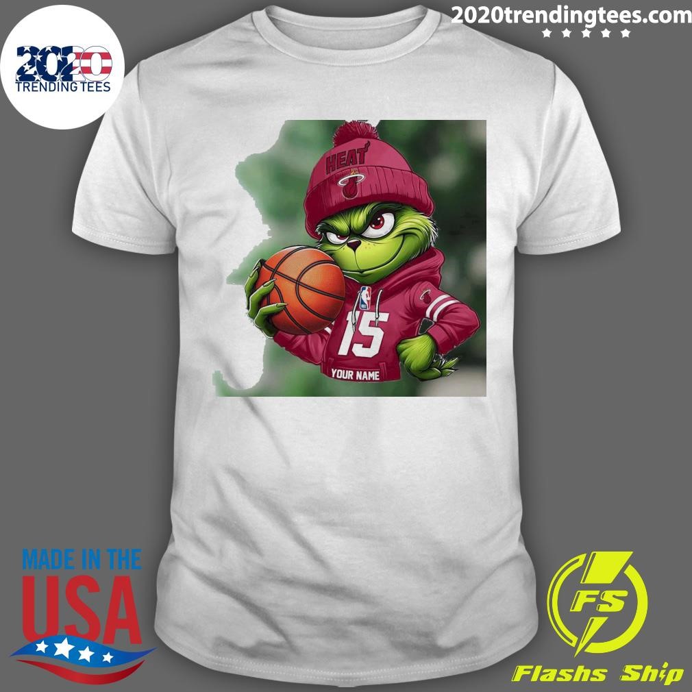 Awesome Grinch Miami Heat Nba Custom Name Christmas 2024 T-shirt