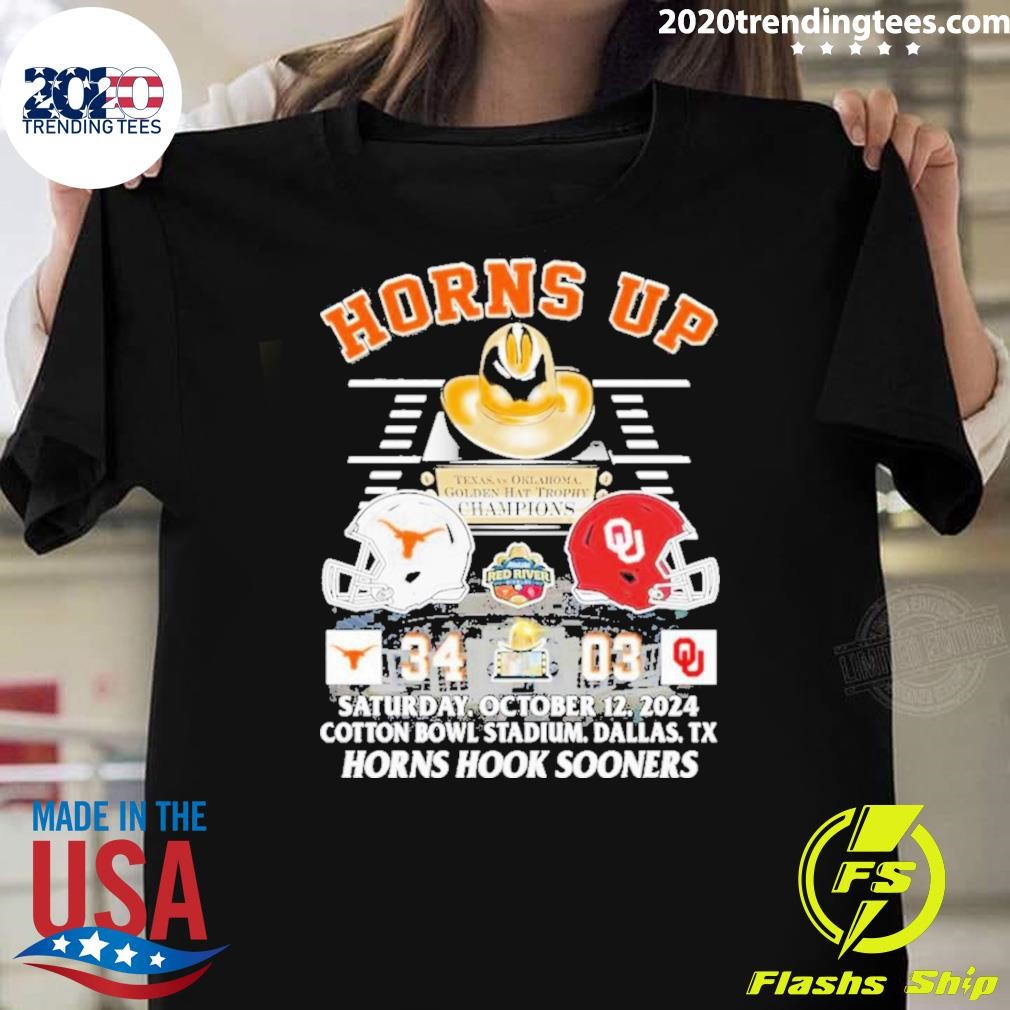 Awesome Horns Up Texas Longhorns Hook Sooners 34-3 Score 2024 T-shirt