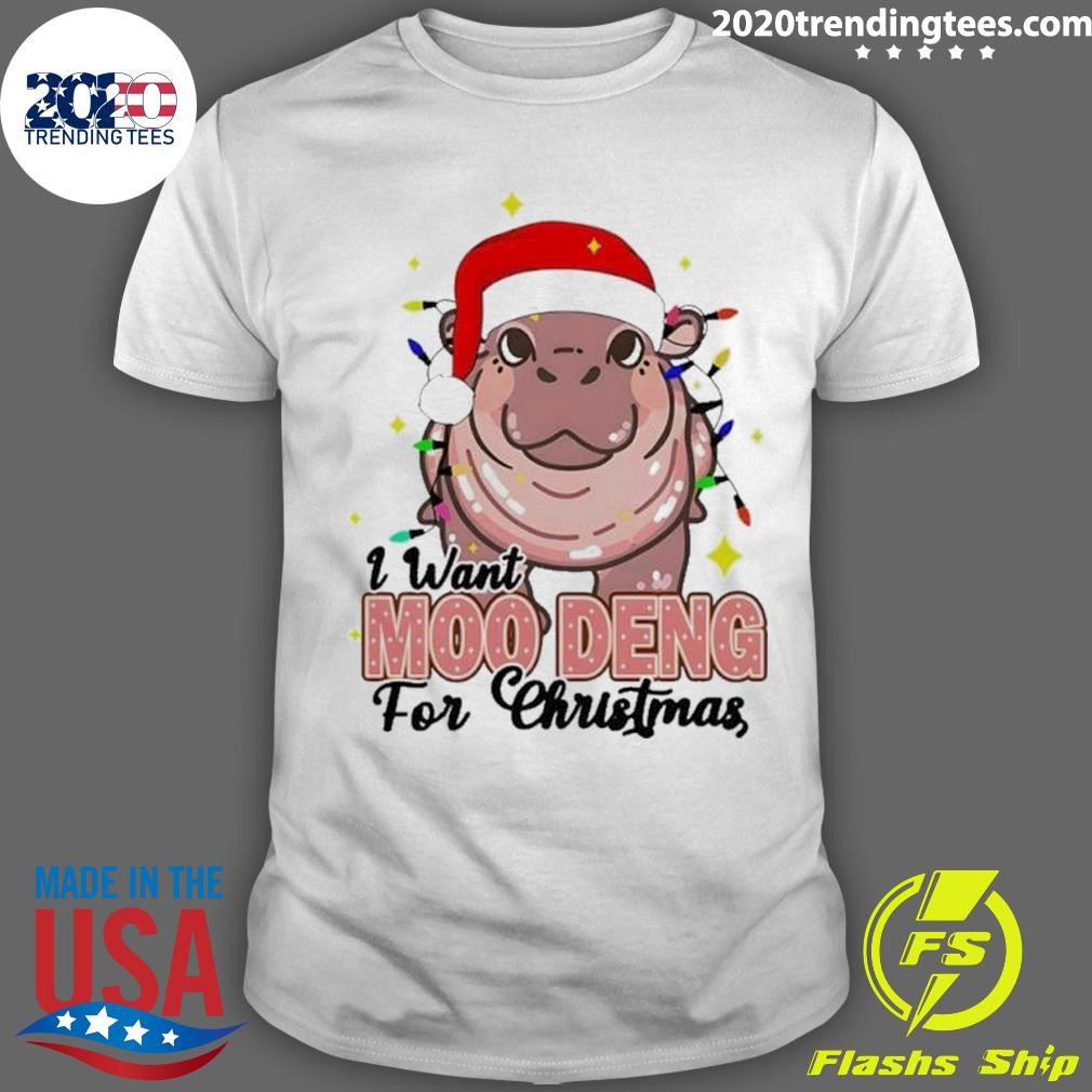 Awesome I Want Moo Deng For Christmas Santa Hat T-shirt