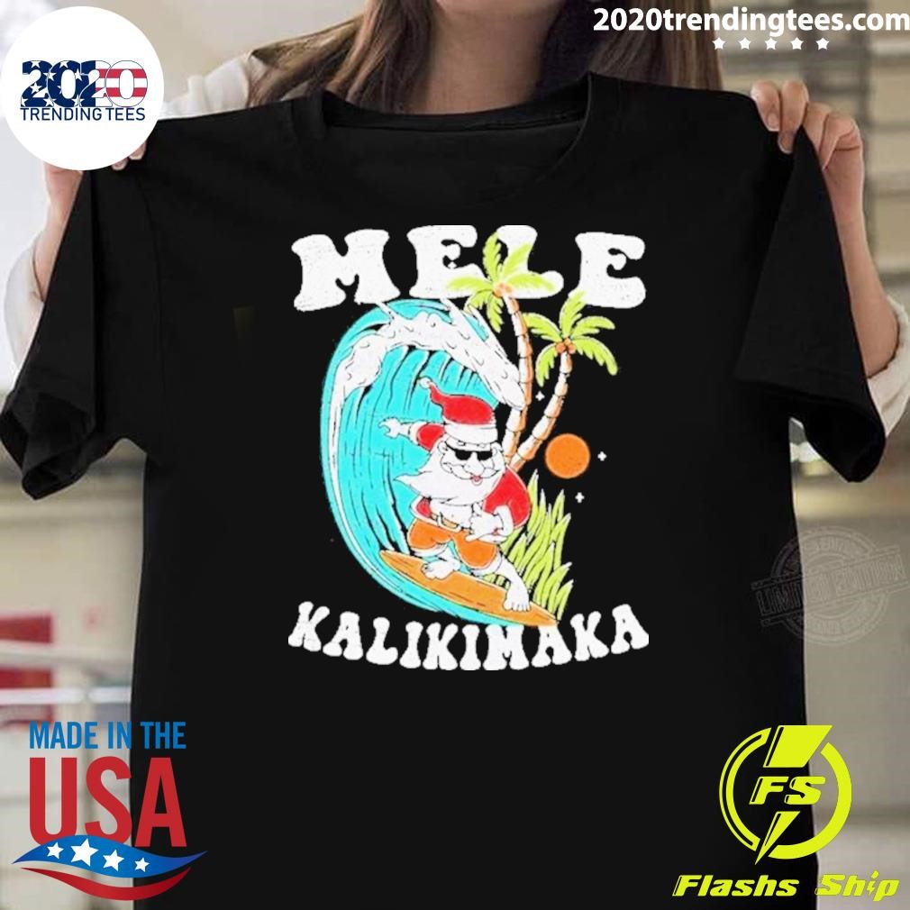 Awesome Mele Kalikimaka Hawaii Christmas Surfing Santa 2024 T-shirt